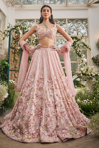 Baya 3D Floral Applique & Sequin Embroidered Lehenga Set 