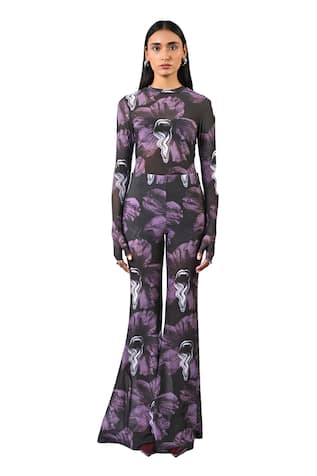 Huemn Printed Sculpted Gloved Purple Top 