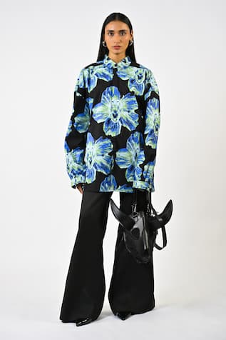 Huemn Canine Print Oversized Cotton Shirt 