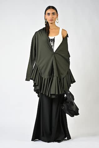 Huemn Plain Ruffle Hem Shirt Dress 