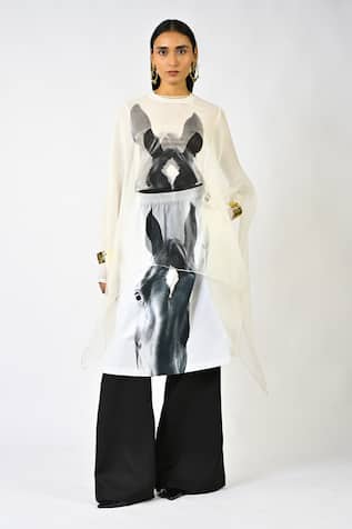 Huemn Horse Print Sleeveless Organza Kaftan 