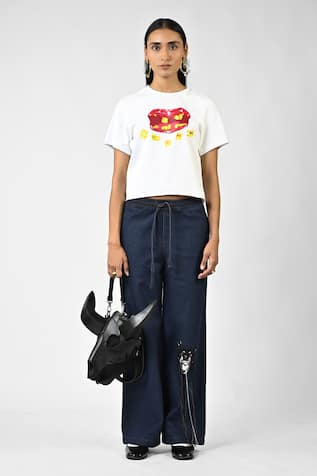 Huemn Straight Fit Hand Embroidered Canine Denim Pant 