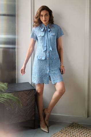 Label Deepika Nagpal Gigi Lace Mesh Scalloped Short Dress 