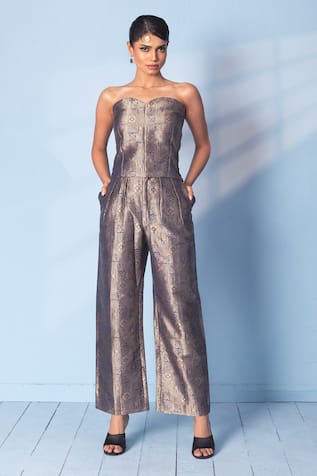 Vishwa By Pinki Sinha Brocade Silk Corset & Trouser Set 