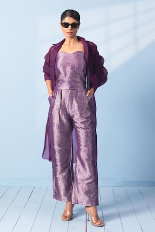 Vishwa By Pinki Sinha Brocade Corset Top & Trouser With Organza Jacket 