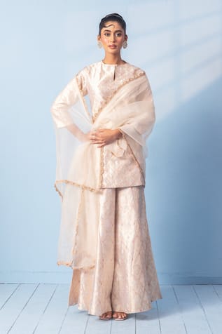 Vishwa By Pinki Sinha Woven Banarsi Silk Kurta Sharara Dupatta Set 