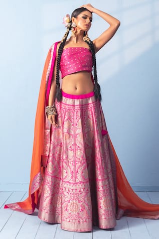 Vishwa By Pinki Sinha Meenakari Banarsi Silk Lehenga & Dupatta Set 