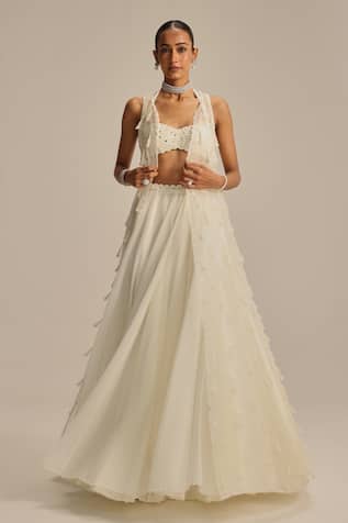 Vvani By Vani Vats Pearl & Mirror Work Jacket Skirt Set 