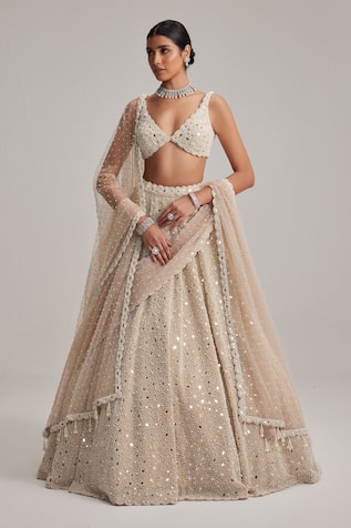 Vvani By Vani Vats Dense Mirror & Pearl Work Bridal Lehenga Set 