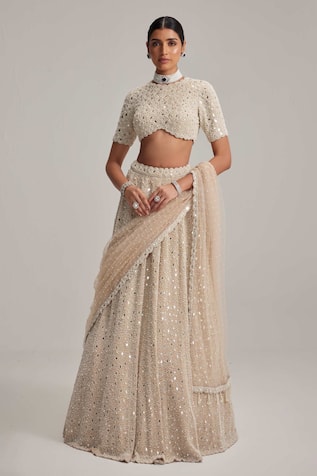 Vvani By Vani Vats Mirror & Pearl Work Bridal Lehenga Set 