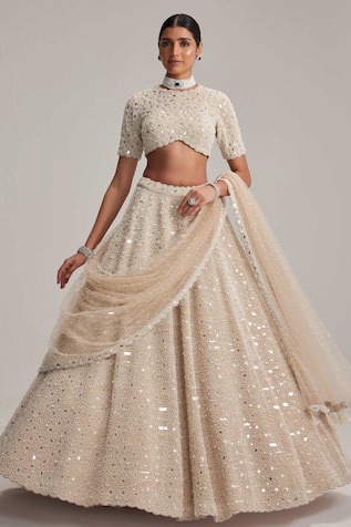 Vvani By Vani Vats Mirror & Pearl Embroidered Bridal Lehenga Set 