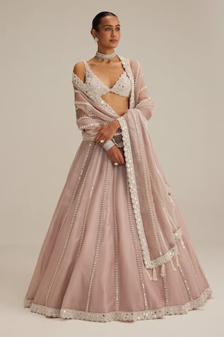 Vvani By Vani Vats Ash Pink Pearl Mirror Linear Lehenga Set 