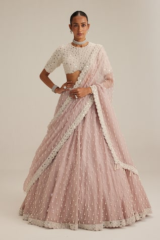 Vvani By Vani Vats Ash Pink Pearl Drop Lehenga Set 