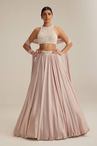 Vvani By Vani Vats Ash Pink Satin Skirt Set 