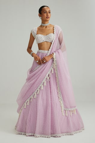 Vvani By Vani Vats Mirror & Pearl Work Lehenga Set 