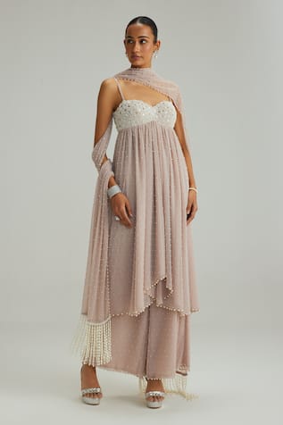 Vvani By Vani Vats Ash Pink Kurta Pant Set 