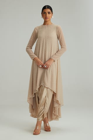 Vvani By Vani Vats Light Beige Pearl Kurta Set 