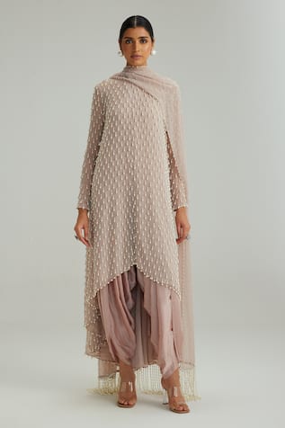 Vvani By Vani Vats Ash Pink Pearl Drop Kurta Set 