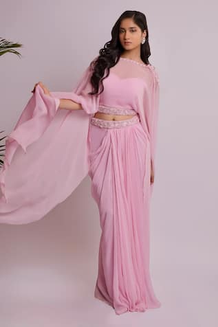 Richa Jaisinghani Label Petal Peony Draped Skirt Set 