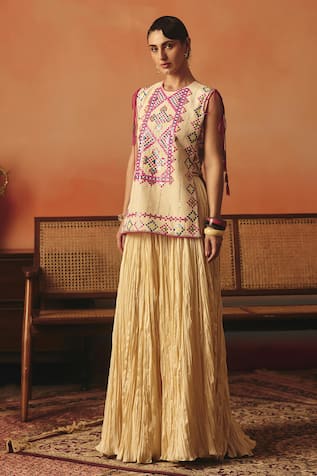 Pooja Rajgarhia Gupta Ajna Ikat Tunic & Crushed Lehenga Set 