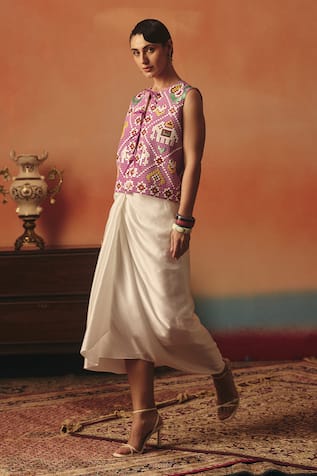 Pooja Rajgarhia Gupta Hansini Ikat Jacket & Draped Skirt Set 