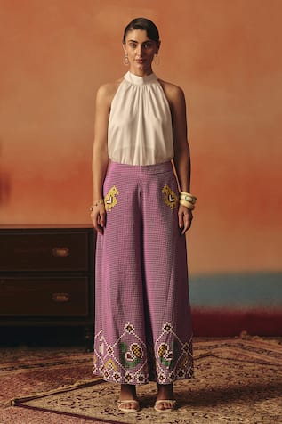 Pooja Rajgarhia Gupta Gauraiya Halter Top & Ikat Pattern Pant Set 