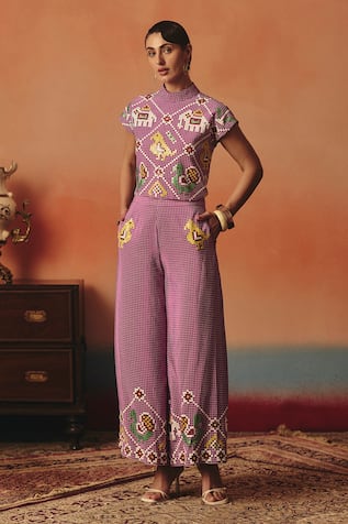 Pooja Rajgarhia Gupta Bulbul Ikat Pattern Top & Pant Co-ord Set 