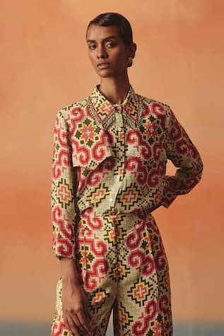 Pooja Rajgarhia Gupta Tara Rivitted Ikat Pattern Shirt 