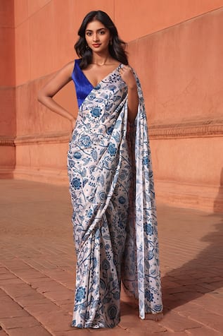 Naintara Bajaj Floral Print Pre-Draped Saree With Blouse 