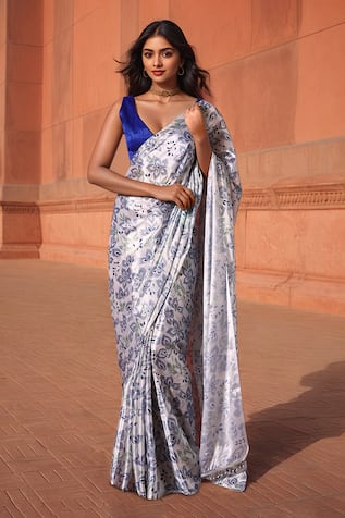 Naintara Bajaj Floral Print Pre-Draped Saree With Blouse 