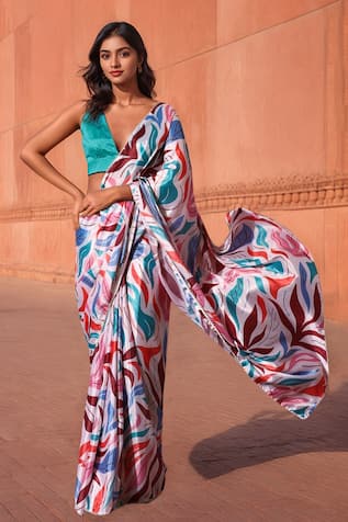 Naintara Bajaj Leaf Print Pre-Draped Saree With Blouse 