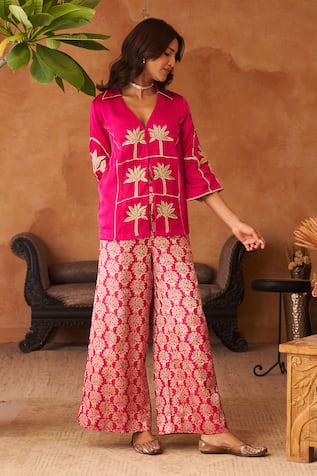 Neitri Rasika Palm Tree Embroidered Kurta & Brocade Pant Set 