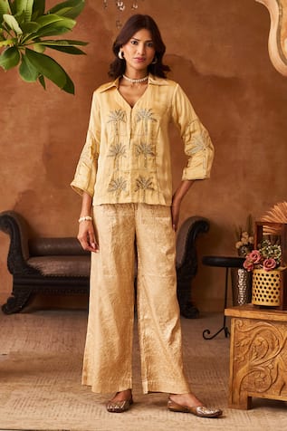 Neitri Malhar Palm Tree Embroidered Shirt & Brocade Pant 