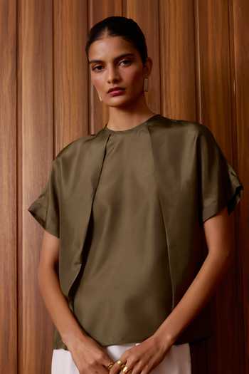 The Summer House Pam Olive Silk Top 