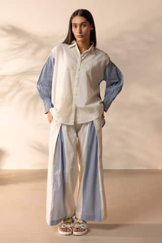 OurDve Breeze Embroidered Colorblock Shirt & Pant Set 