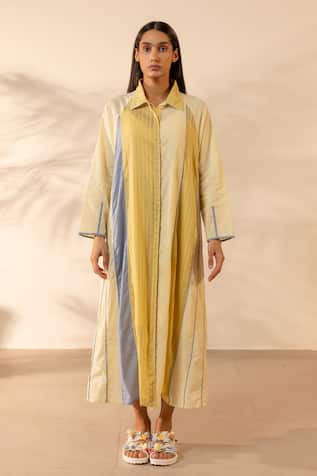 OurDve Mango Striped & Panelled Cotton Shirt Dress 