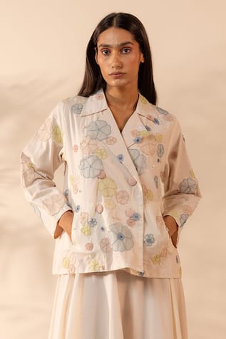 Lush Floral Applique Double Breasted Jacket 