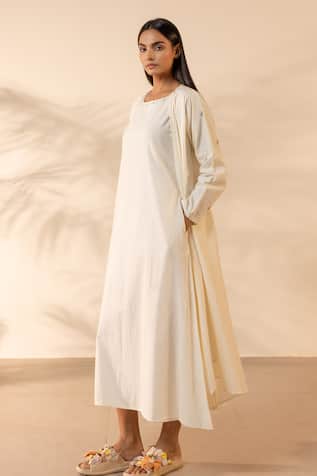 OurDve Saffron Sky Embroidered Cotton Dress 