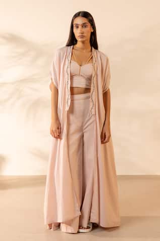 OurDve Zinnia Embroidered Shrug & Pant Set 