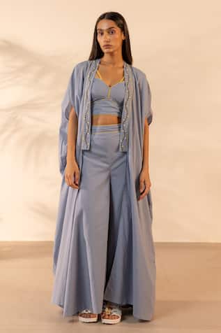 OurDve Zinnia Embroidered Shrug & Wide Legged Pant Set 