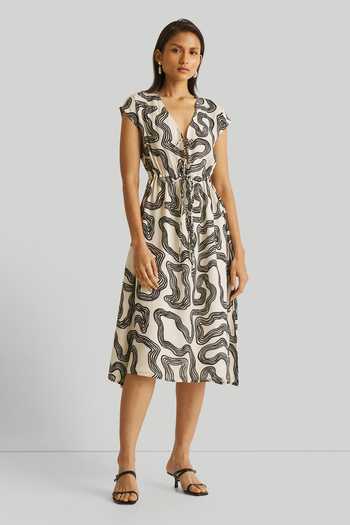 Reistor Printed V-Neck Drawstring Dress 