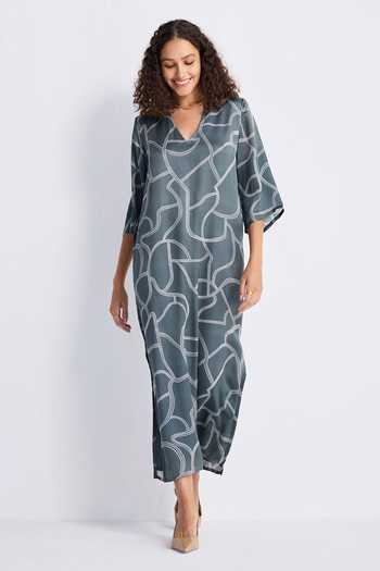 Reistor Abstract Print Boxy Slip Dress 