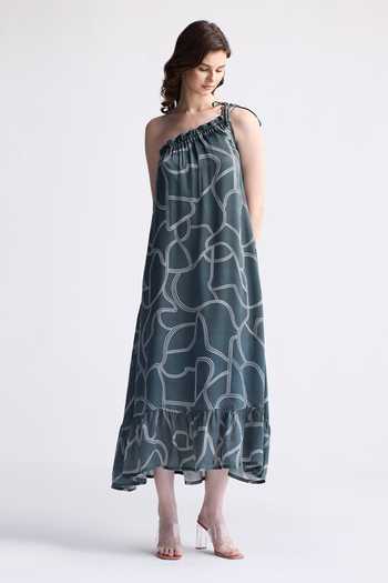 Reistor Abstract Print One-Shoulder Dress 