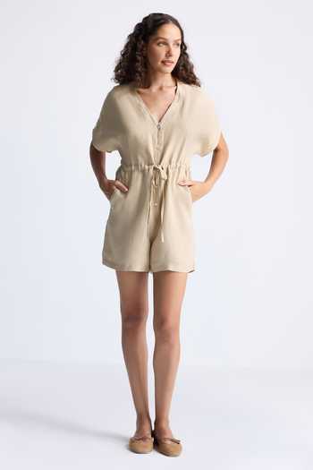 Reistor V-Neck Drawstring Waist Romper 