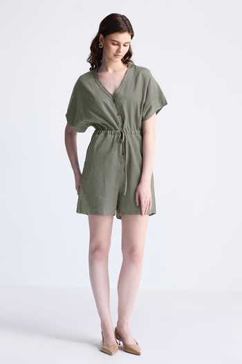 Reistor V Neck Drawstring Waist Romper 