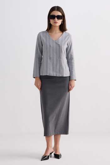 Reistor Cotton Tweed V-Neck Overlap Button Jacket 