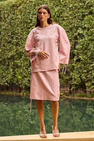 Therealb Jacquard Pattern Top & Skirt Set 