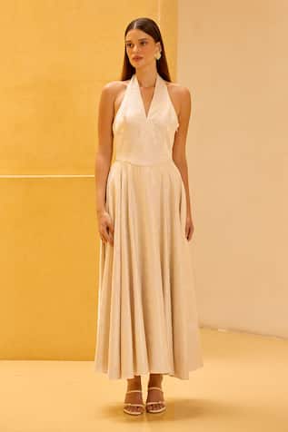 Therealb Jacquard Halter Neck Flared Dress 