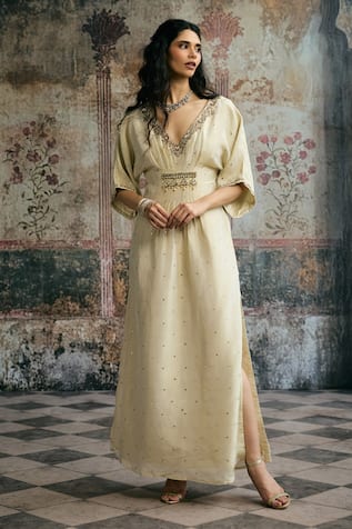 SAANJH BY LEA Sitara Ivory Hand Embroidery Kaftan 