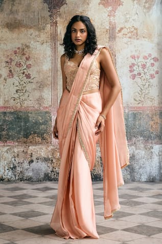 SAANJH BY LEA Lehar Pre-Draped Saree & Embroidered Corset Set 